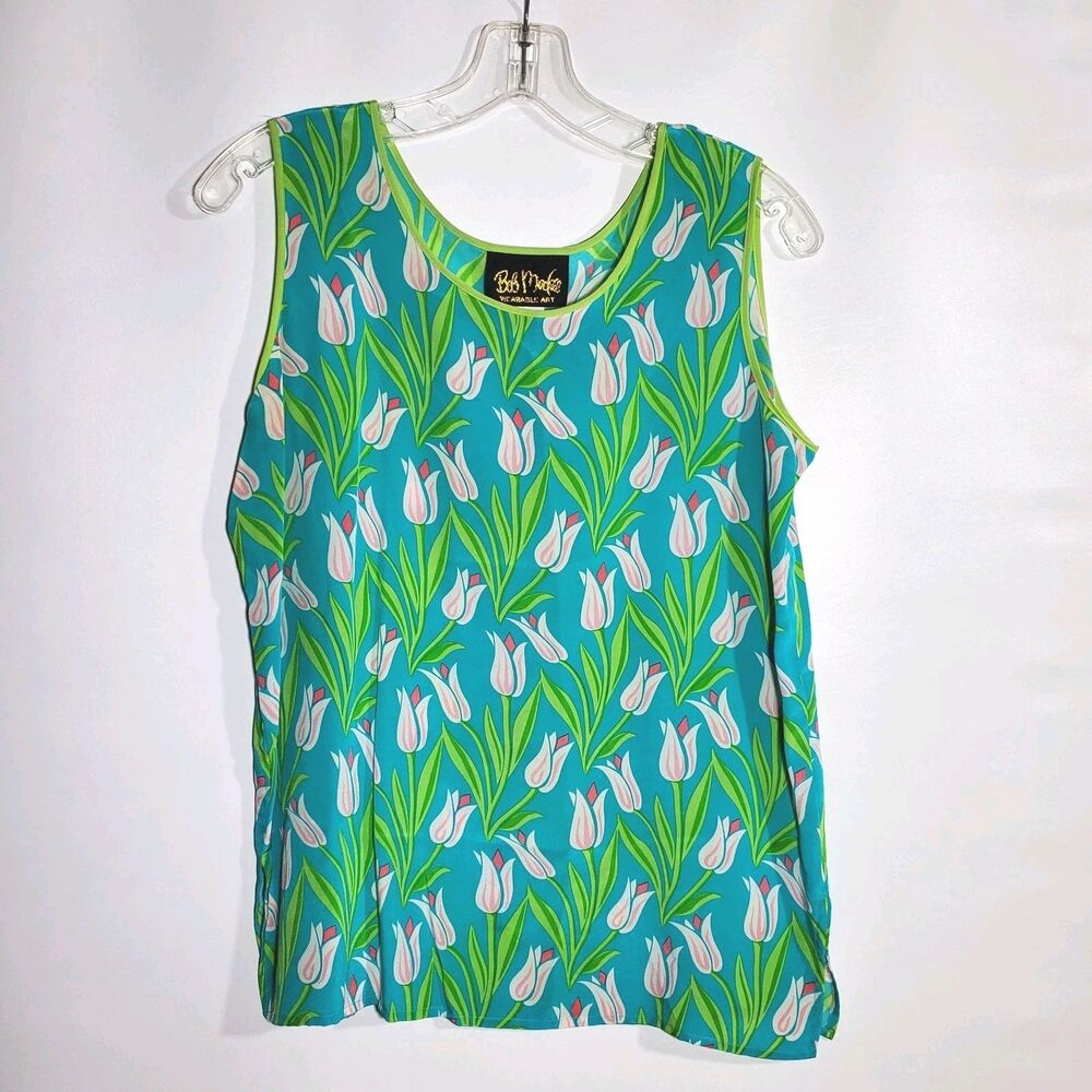 Bob Mackie Wearable Art Tulip Floral 100% Silk Sleeveless Blouse Top Sz  S
